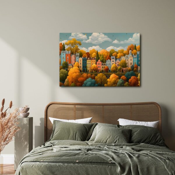 Quadro su tela – Città autunnale tra gli alberi