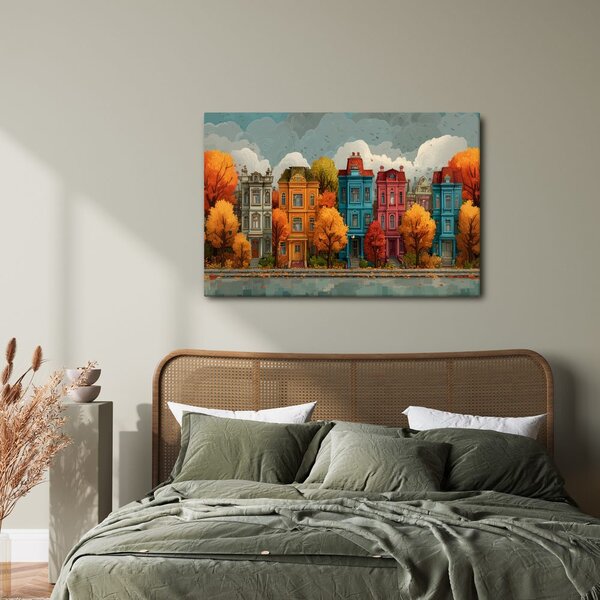 Quadro su tela – Facciate colorate autunnali delle case