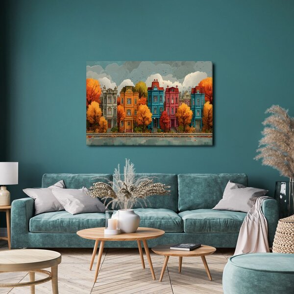 Quadro su tela – Facciate colorate autunnali delle case