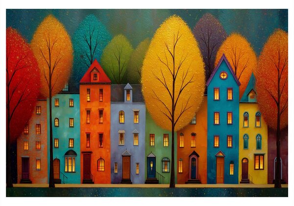 Quadro su tela – Case colorate e alberi