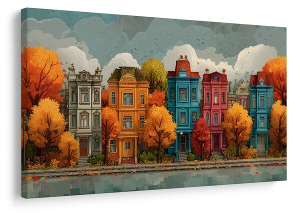 Quadro su tela – Facciate colorate autunnali delle case