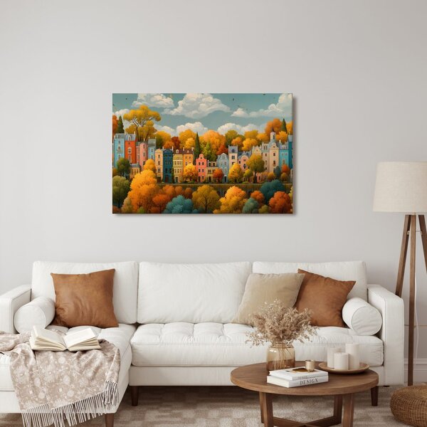 Quadro su tela – Città autunnale tra gli alberi