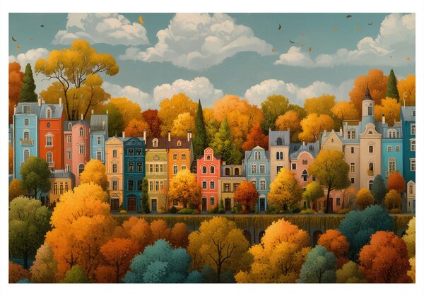 Quadro su tela – Città autunnale tra gli alberi