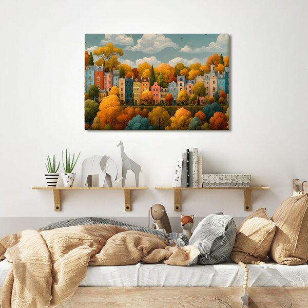 Quadro su tela – Città autunnale tra gli alberi