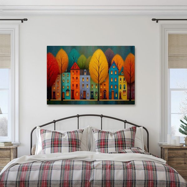 Quadro su tela – Case colorate e alberi