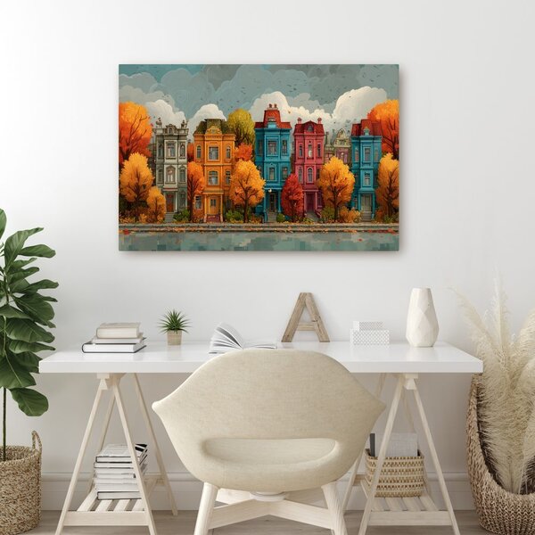 Quadro su tela – Facciate colorate autunnali delle case