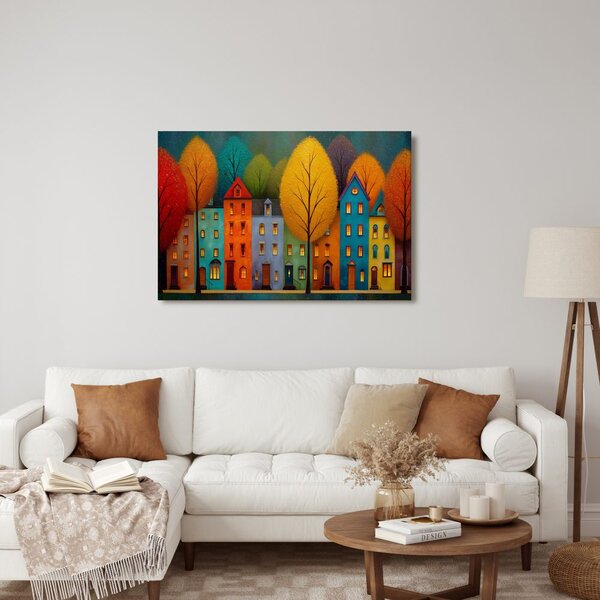 Quadro su tela – Case colorate e alberi