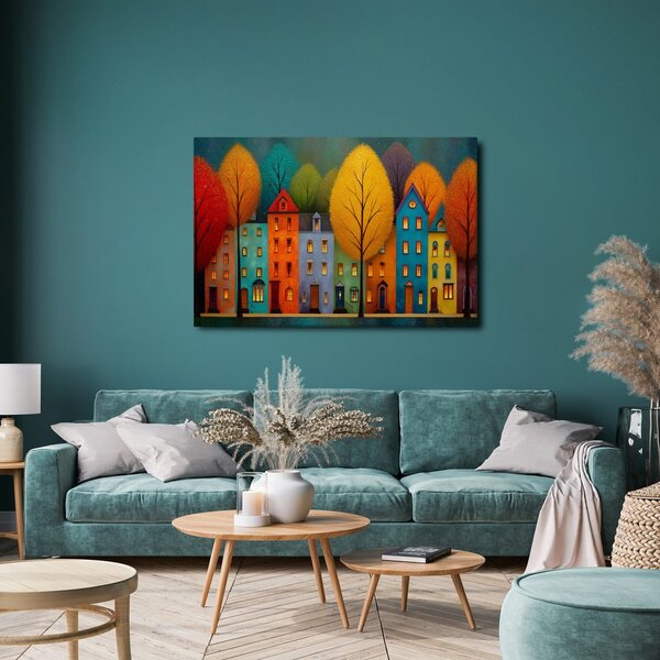 Quadro su tela – Case colorate e alberi