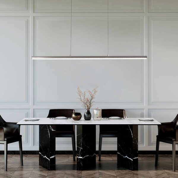 FISCHER & HONSEL Lampada LED a sospensione Borena, colore alluminio, lunghezza 113 cm Metallo dimmerabile, Alluminio / Grigio / Zincato, Soggiorno / Sala da pranzo, Metallo