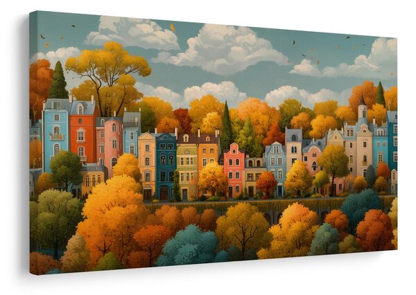 Quadro su tela – Città autunnale tra gli alberi