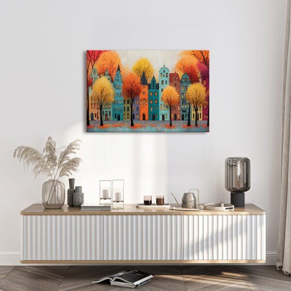 Quadro su tela – Città autunnale con case colorate