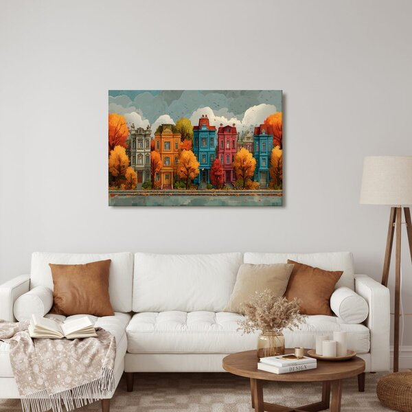 Quadro su tela – Facciate colorate autunnali delle case