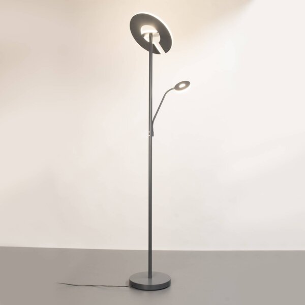FISCHER & HONSEL Lampada da terra con luce lettura Dent, dimmerabile, Alluminio / Grigio / Zincato, Soggiorno / Sala da pranzo, Metallo, Moderno, Lampada LED da terra
