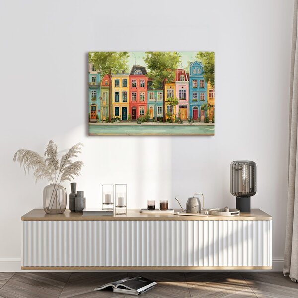 Quadro su tela – Case colorate con viale