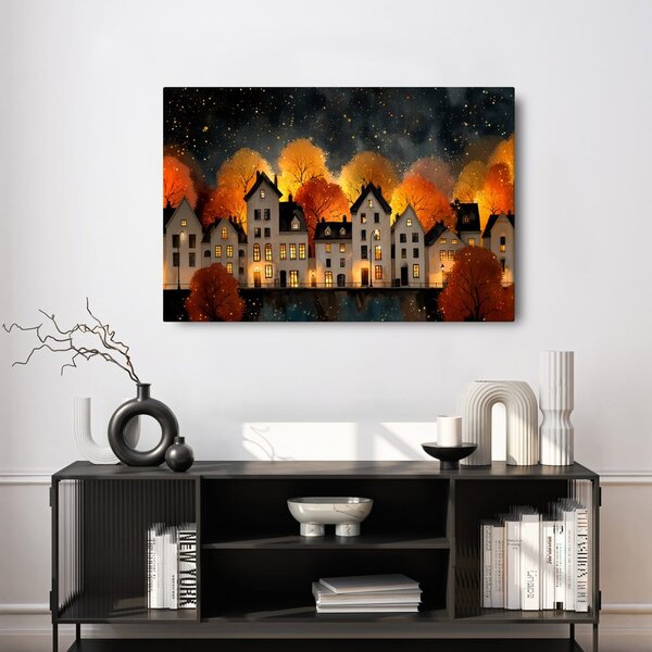 Quadro su tela – Villaggio natalizio sotto le stelle