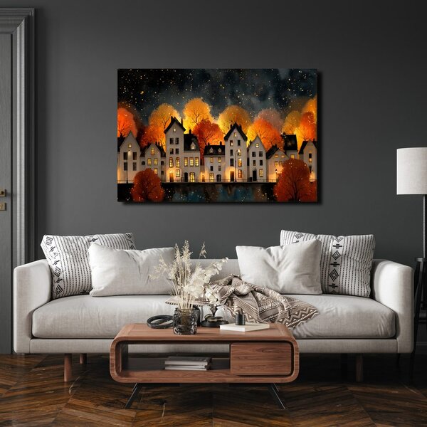 Quadro su tela – Villaggio natalizio sotto le stelle