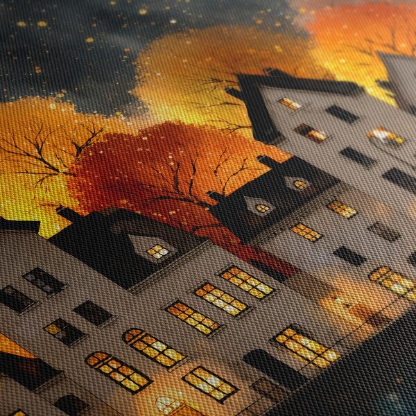 Quadro su tela – Case illuminate festive di notte
