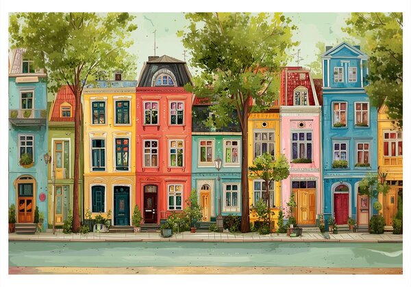 Quadro su tela – Case colorate con viale