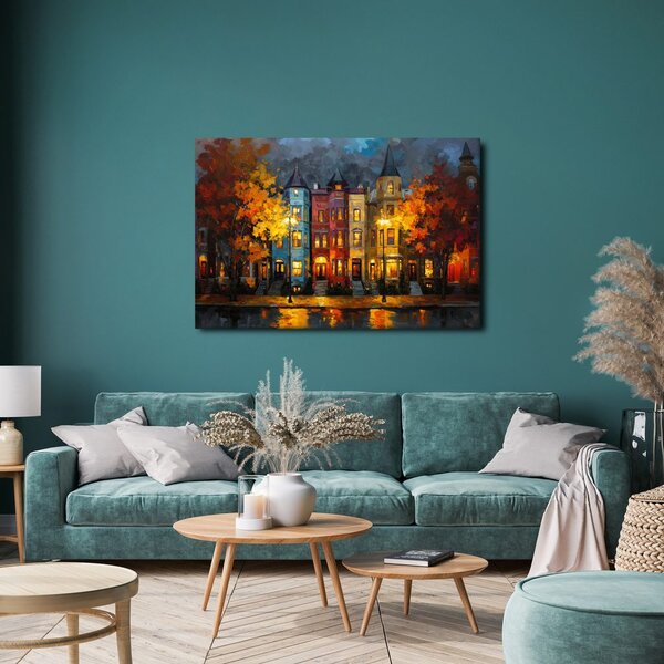 Quadro su tela – Strada autunnale con case