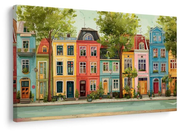 Quadro su tela – Case colorate con viale