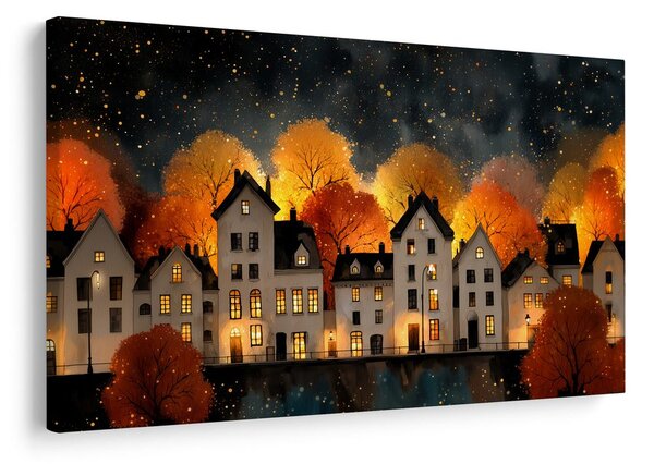 Quadro su tela – Villaggio natalizio sotto le stelle