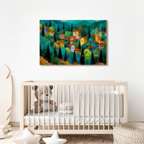 Quadro su tela – Villaggio nella foresta estiva