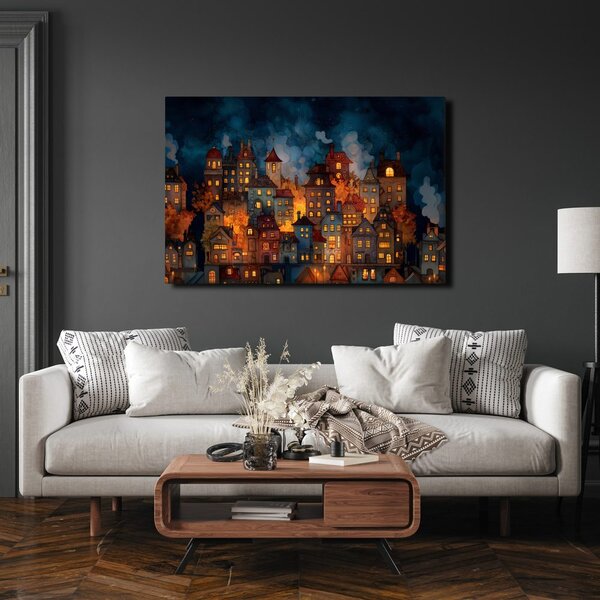 Quadro su tela – Villaggio natalizio sotto le stelle