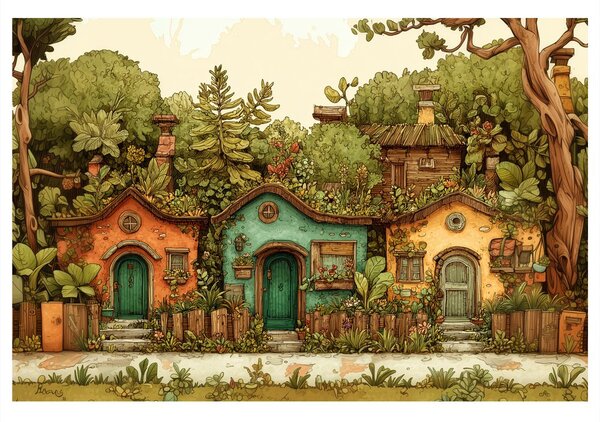 Quadro su tela – Casette fiabesche nel giardino