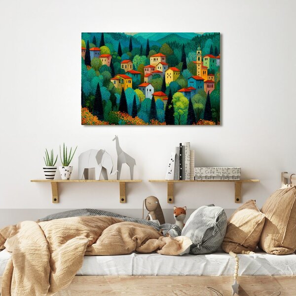 Quadro su tela – Villaggio nella foresta estiva
