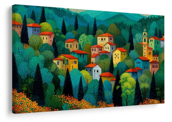 Quadro su tela – Villaggio nella foresta estiva