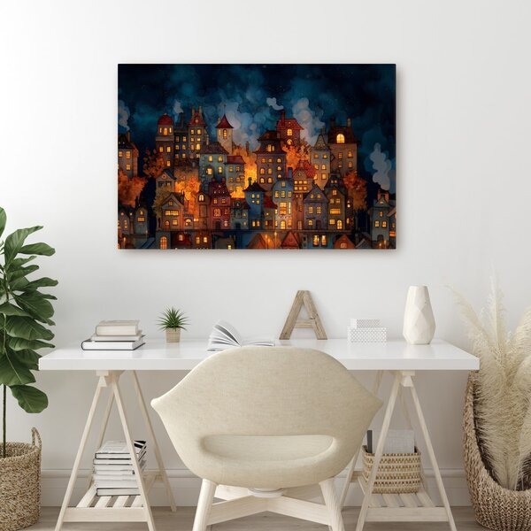Quadro su tela – Villaggio natalizio sotto le stelle
