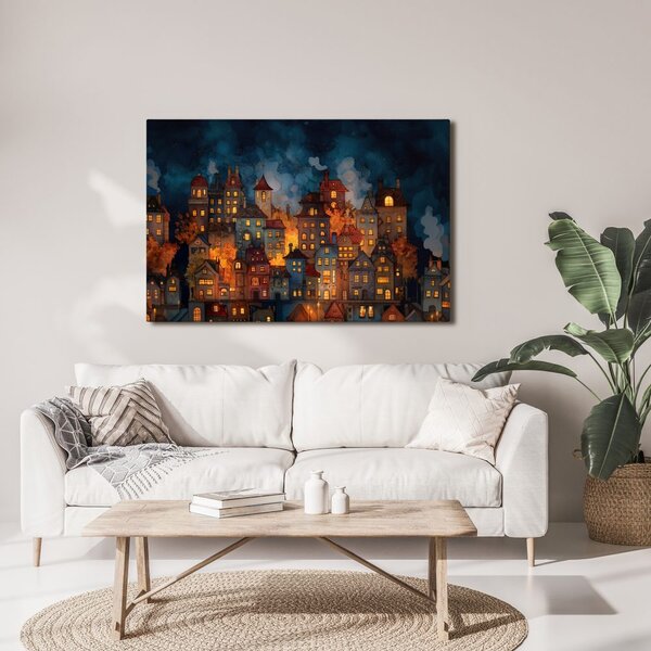 Quadro su tela – Villaggio natalizio sotto le stelle
