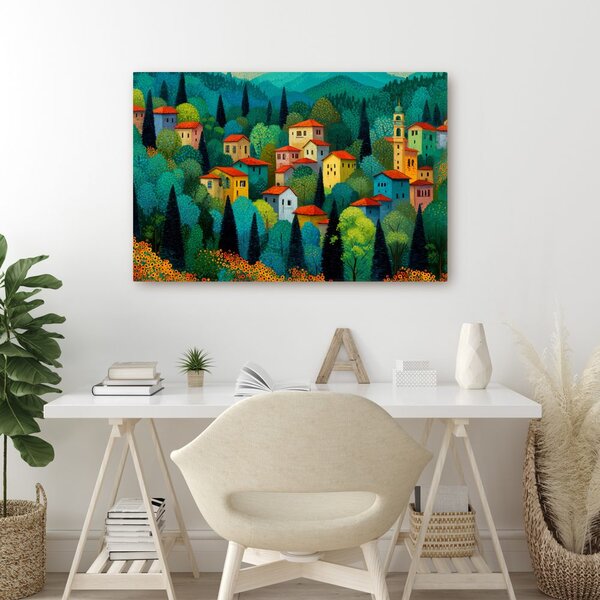 Quadro su tela – Villaggio nella foresta estiva
