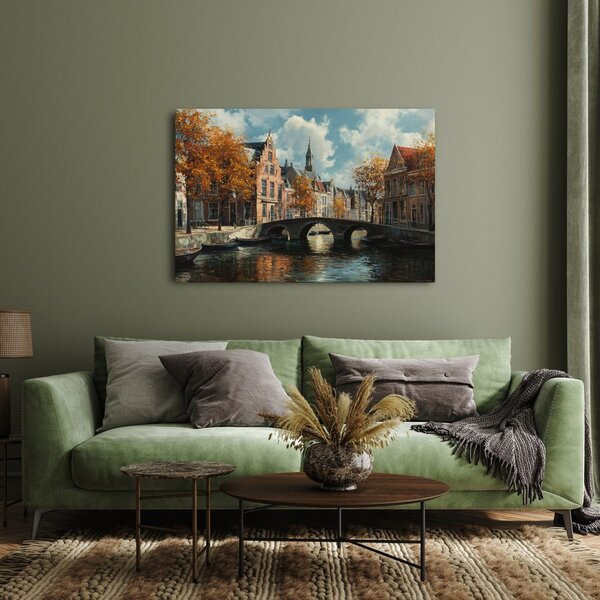 Quadro su tela – Canale autunnale con ponte