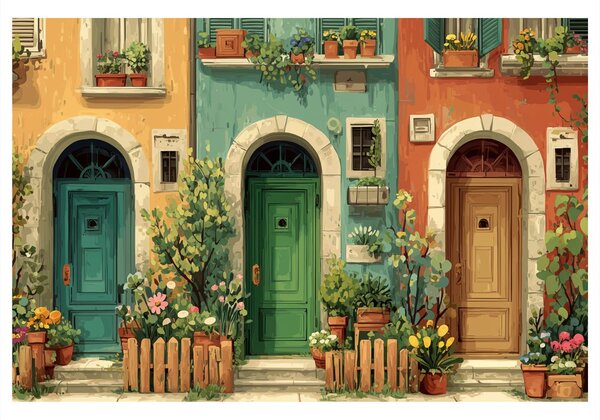 Quadro su tela – Vicolo pittoresco con fiori