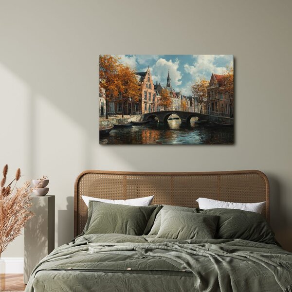 Quadro su tela – Canale autunnale con ponte