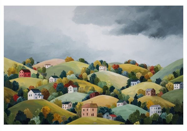 Quadro su tela – Paesaggio autunnale con casette