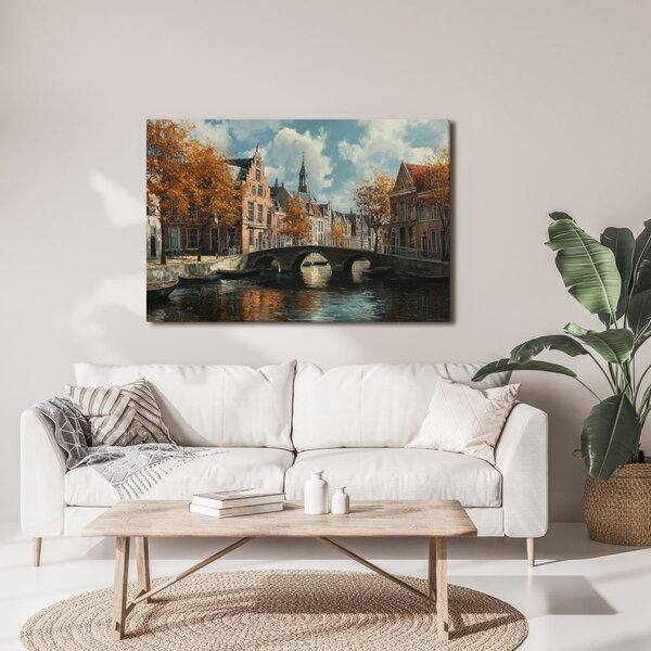 Quadro su tela – Canale autunnale con ponte