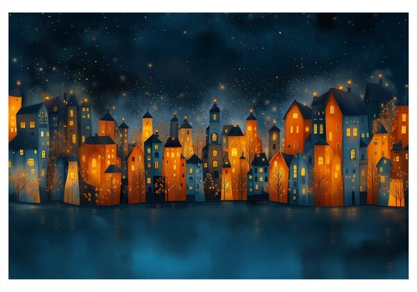 Quadro su tela – Città notturna natalizia