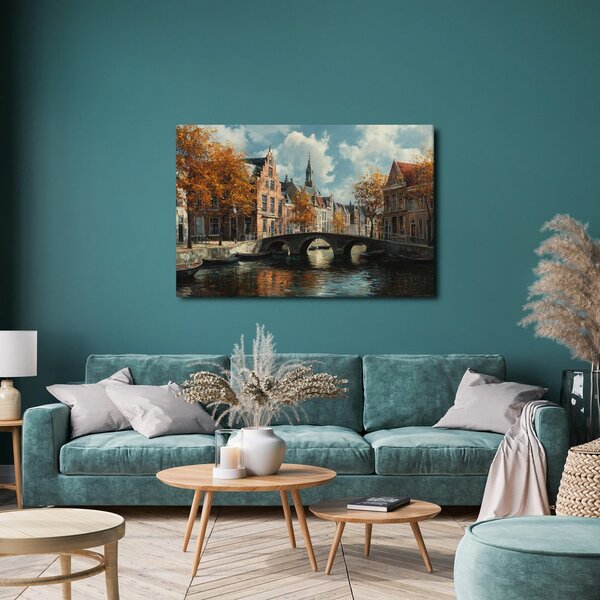 Quadro su tela – Canale autunnale con ponte