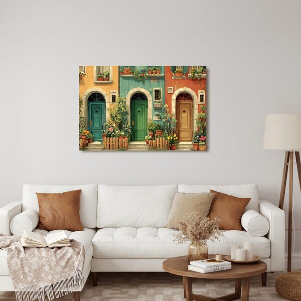 Quadro su tela – Vicolo pittoresco con fiori