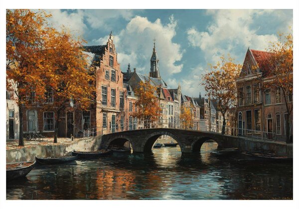 Quadro su tela – Canale autunnale con ponte