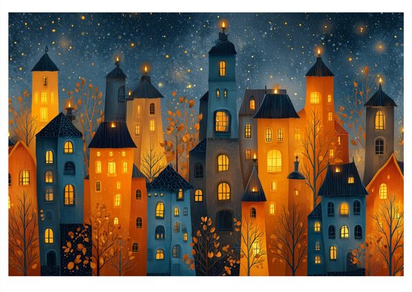Quadro su tela – Città natalizia di notte