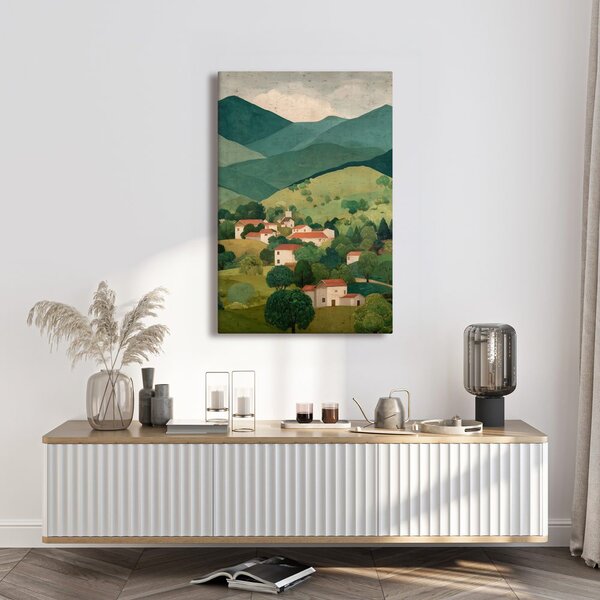 Quadro su tela – Panorama montano con villaggio