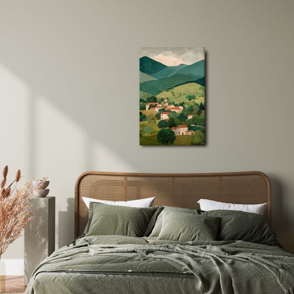 Quadro su tela – Panorama montano con villaggio