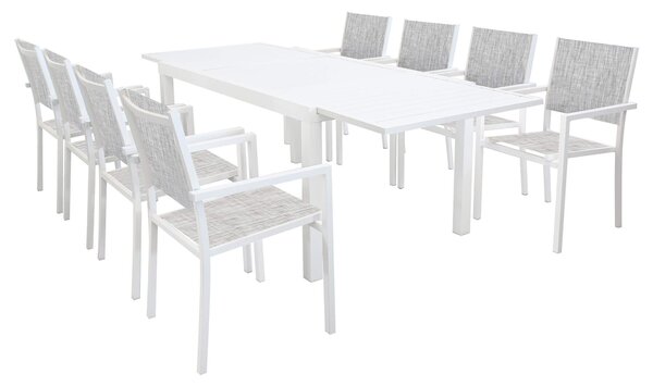 DEXTER - set tavolo in alluminio cm 160/240 x 90 x 75 h con 8 poltrone Venus