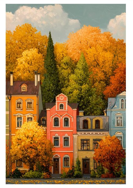 Quadro su tela – Case storiche in autunno