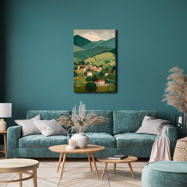 Quadro su tela – Panorama montano con villaggio