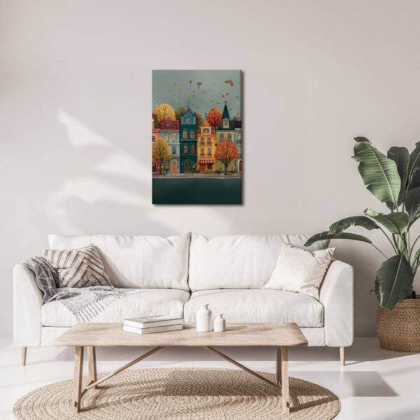 Quadro su tela – Case colorate tra foglie autunnali