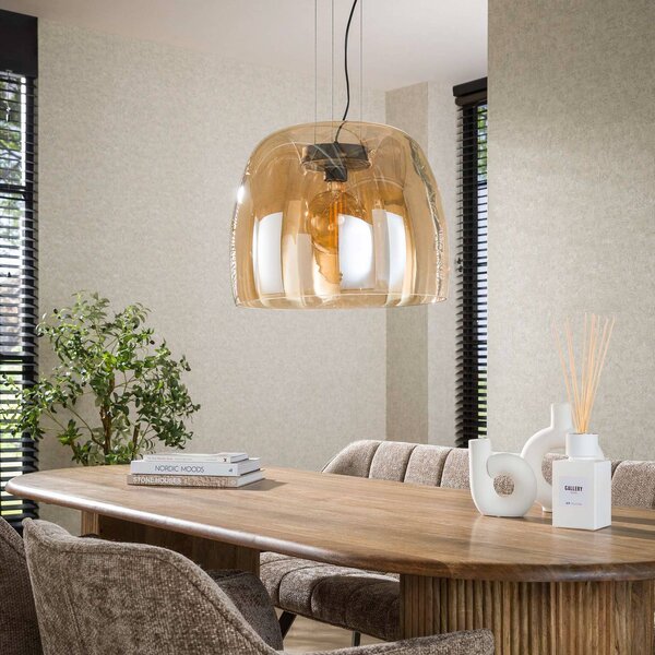 ZIJLSTRA Lampada a sospensione in vetro Philippa, dimmerabile, Crema / Ambra, Soggiorno / Sala da pranzo, Vetro, Moderno, Lampada a sospensione